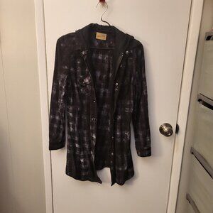 NU VINTAGE Navy Tie Dye Full-Zip Flannel with hoodie